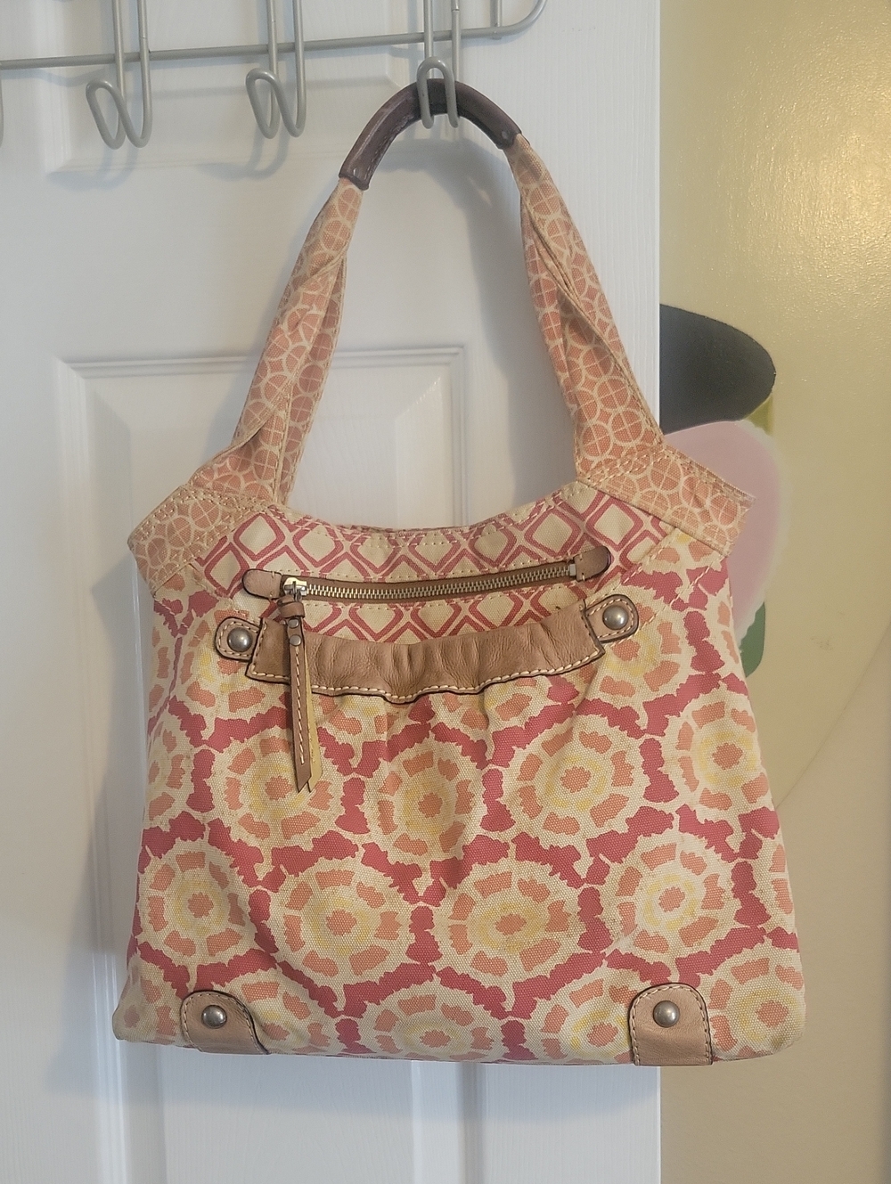 Fossil Key Signature Multi-Color Canvas Large Satchel Tote Shoulder Handbag